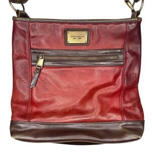 Tignanello Leather Handbag Red Brown Shoulder Bag Purse Wallet Organizer VTG